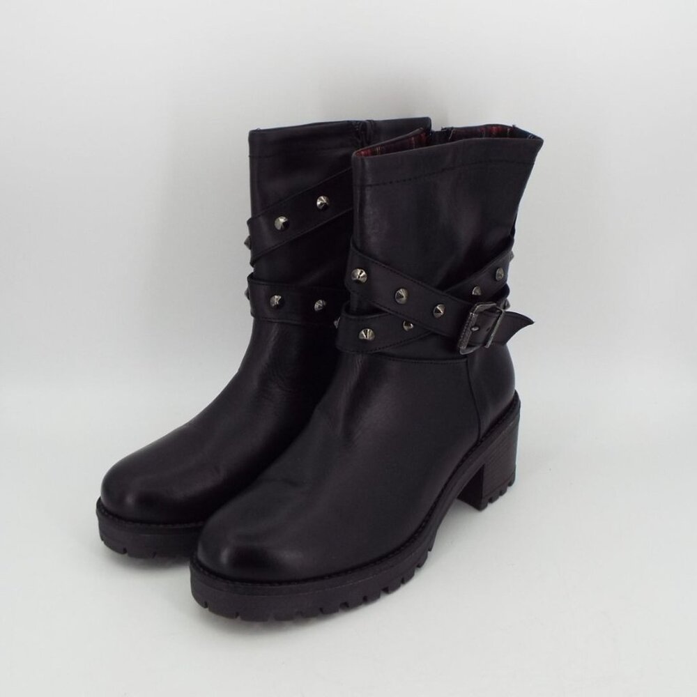 Coach and Four Vio Black Leather Studded Grunge Moto Boots Size 7M - Picture 3 of 12